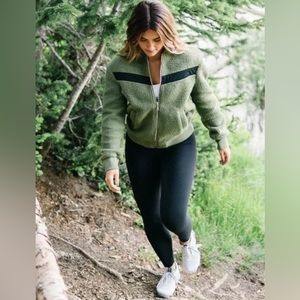ZYIA ACTIVE Olive Green Flying V Fleece Bomber Jacket sz Medium, new with tag
